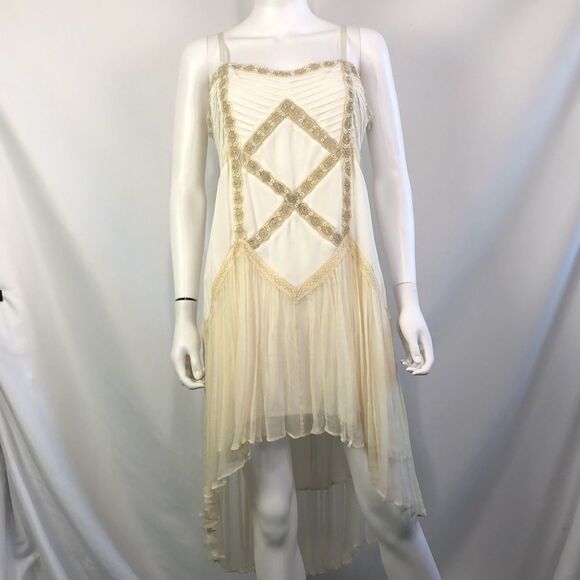 Urban Outfitters Cream Beaded Drop Waist/Chiffon Button Dress - Picture 1 of 11